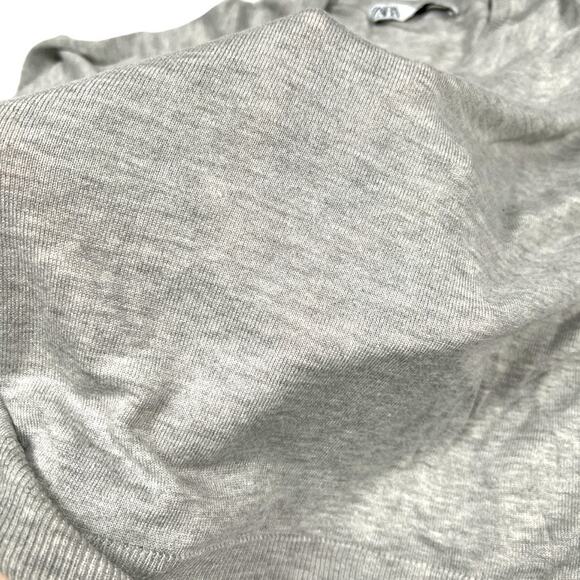 Zara Sweater Crop Grey Crew Neck Side Slit Long Sleeve Knit Pullover Women's S - Picture 10 of 10
